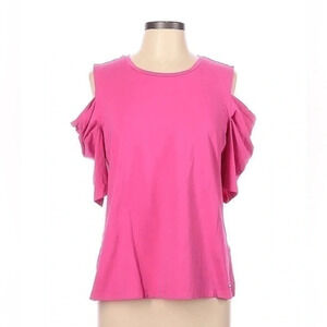 DKNY | Pink Open Cold Shoulders Ruffle Short Sleeve Top Size Large L